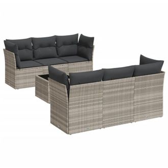vidaXL Set De Sof&aacute;s De Jard&iacute;n 7 Pzas Con Cojines Rat&aacute;n Pe Gris Claro Vidaxl