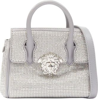 Versace Grey Leather Palazzo Empire Mini Limited Edition Crystal Bag, Never Carried (Authentic Pre-Loved)
