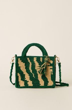 BTB Los Angeles Sahara Box Woven Tote in Natural/green at Nordstrom