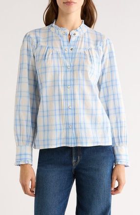 Rails Alanna Ruffle Plaid Organic Cotton Snap-Up Shirt in Bluebell Ivory at Nordstrom, Size Xx-Large