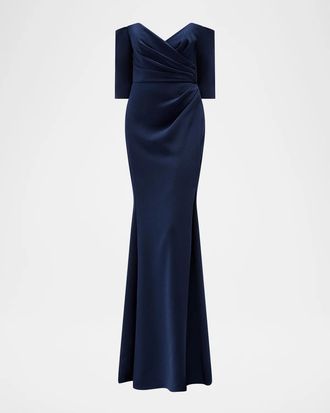 Amsale Stretch Crepe Off-The-Shoulder Gown