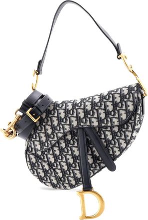 Dior Borsa a spalla Saddle media in tela con motivo Oblique con tracolla - Blu