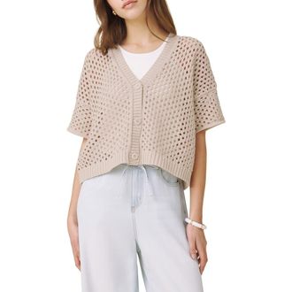 Splendid Nova Short Sleeve Cotton Pointelle Cardigan in Light Fawn Beige at Nordstrom, Size X-Small