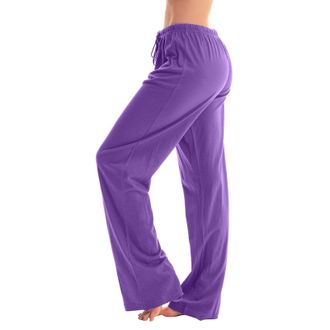 Generic Ladies Pyjamas Lounge Pants for Women Casual Solid Color/Printed Stretch Drawstring Long Wide Leg Pyjama Bottoms Womens Trousers (Purple, 3XL)