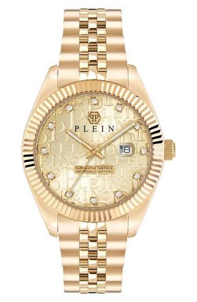 Philipp Plein Date Superlative Crystal Bracelet Watch, 41mm in Ip Yellow Gold at Nordstrom