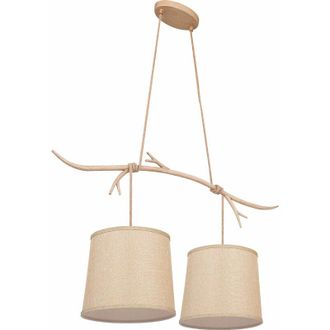ETC Shop Lampada a sospensione da soffitto paralume in tessuto metallico marrone lampada a sospensione antler decor lampada a sospensione, IP20, 2x E27, LxPxH
