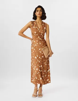 Whistles Deer Spot Viscose Midi Dress in Brown/multi at Nordstrom, Size 12