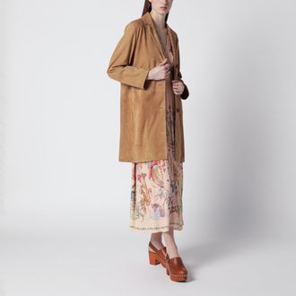 Sword 6.6.44 Giacca lunga marrone in pelle scamosciata