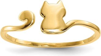 Diamond2Deal 14k Yellow Gold Polished Cat Adjustable Cuff Ring
