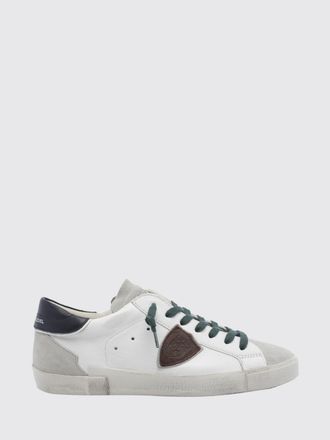Philippe Model Paris Leather Low-Top Sneakers with Worn Effect and Shield Logo