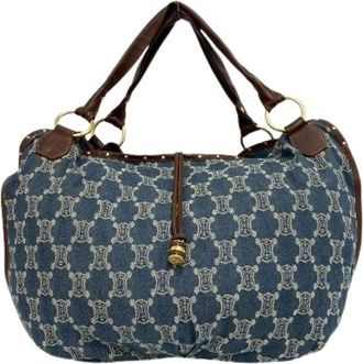 Celine Pre-owned Shoulder Bags, female, Blue, Size: ONE SIZE Pre-owned Macadam Triomphe Denim Leather Tote Bag