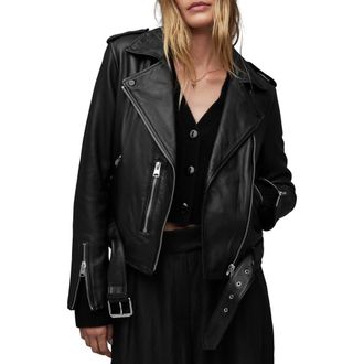 AllSaints Balfern Leather Biker Jacket in Black at Nordstrom, Size 2