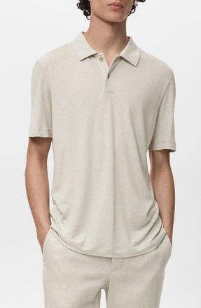 Mango Slim Fit Linen Blend Jersey Polo in Ice Grey at Nordstrom, Size X-Large
