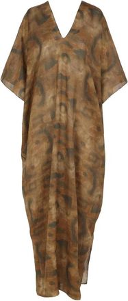 Cortana Kaftan- ramie taiyo print jurk - Dames - Maxi kleedjes - Bruin - S - Kleedjes