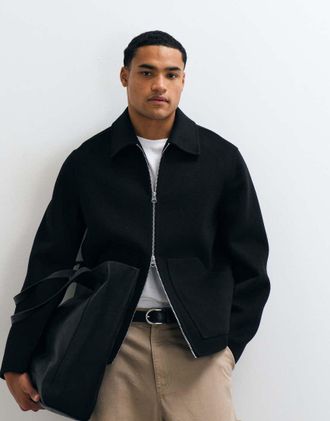Arket giacca corta doppiostrato in misto lana nero slavato