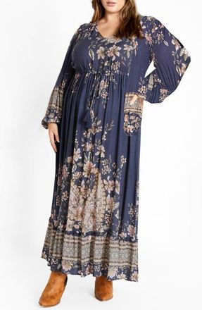 City Chic Destiny Floral Tie Waist Maxi Dress in Paisley at Nordstrom, Size Xxs
