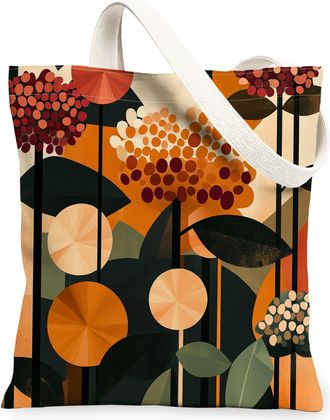 Generic Spring Aesthetic Hydrangea Canvas Tote Bag for Shopping 13x15, Funky Retro Floral Reusable Grocery Print Bag for Women, Abstract Flower Beach Aestheti