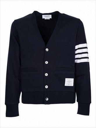 Thom Browne Cropped Blue Cardigan With Deep V-Neck And Signature Stripes