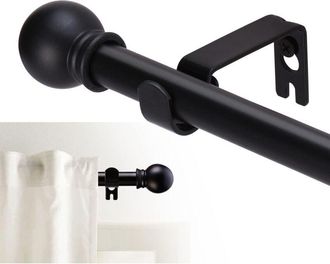 OEM Barra De Cortina Para Ventanas De 66 A 120 Pulgadas, 1 Pulgada, Decorativa, De Metal Resistente, Color Negro Mate, Con Soportes