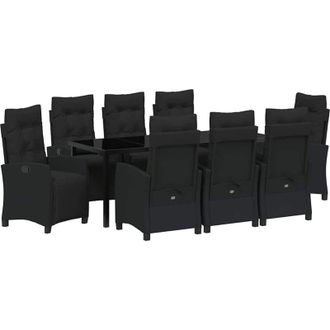 vidaXL Conjunto De Comedor De Jard&iacute;n 9 Pcs Negro Rat&aacute;n Sint&eacute;tico Vidaxl