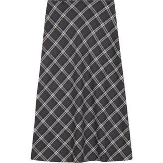 Midi Plaid Wool Invisible Zipper Skirt in Charcoal at Nordstrom, Size Xx-Large
