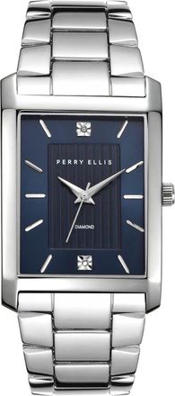 Perry Ellis Slim Rectangular Diamond Bracelet Watch, 31mm x 40mm in Silver at Nordstrom Rack