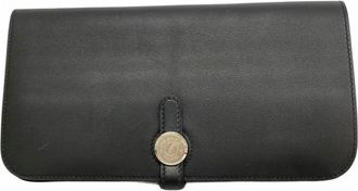 Herm&egrave;s Black Swift Leather Long Wallet (Bi-Fold) (Pre-Owned)