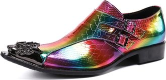 Generic Mens Genuine Leather Dress Loafers Fashion Metallic Cap Slip On Tuxedo Formal Luxury Wedding Shoes (Multicolor,11.5)