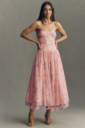 BHLDN Millie Tulle Strapless Sweetheart Drop-Waist Midi Dress