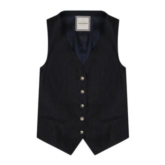 Tagliatore Gracie Mouwloze V-hals Vest - Dames - Pakken - Blauw - Maat: L Linnen