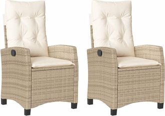 vidaXL Vidaxl - Sillones reclinables de jardín con cojines beige 2 uds ratán pe