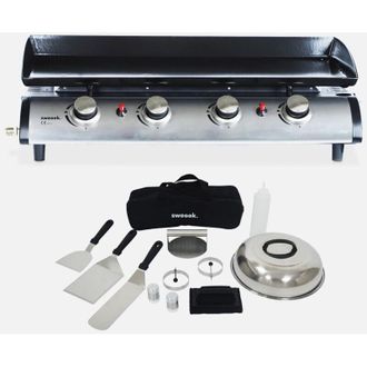 Sweeek Piastra plancha a gas in acciaio inox 4 bruciatori 10kW con utensili