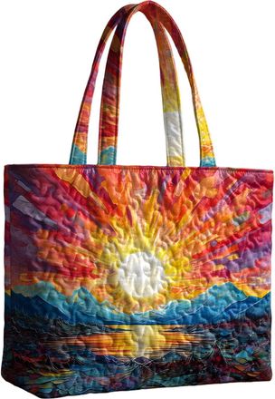 Generic Quilted Tote Bag Large | Oil Painting,Vintage Small Pouch Reusable Grocery Large Shoulder Tote Bag | for Gym Oil painting sun