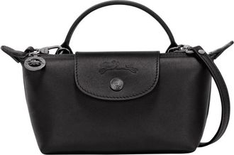 Longchamp Zwarte leren crossbody tas met rits - Dames - Handtassen - Zwart - ONE Size - Leer - Tassen