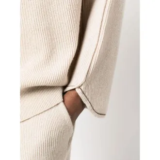 Brunello Cucinelli Beige Ribbed Knit Sweater, Size X-Large