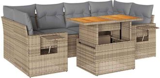 vidaXL Vidaxl - Set Sof&aacute;s De Jard&iacute;n 7 Piezas Y Cojines Rat&aacute;n Sint&eacute;tico Beige