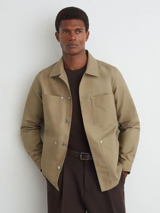 Reiss Sage Green Cotton-twill Four-pocket Overshirt, Xxl