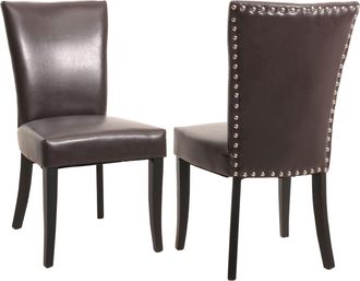 Hhg Hhg - Juego De 2 Sillas De Comedor Chesterfield, Silla De Cocina, Remaches Certificado Mvg, Imitaci&oacute;n De Cuero, Marr&oacute;n, Patas Oscuras