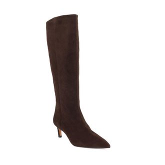Dune London Womens Ladies Wf Smoothly - Kitten-Heel Knee-High Wide Fit Boots - Brown Leather - Size UK 7