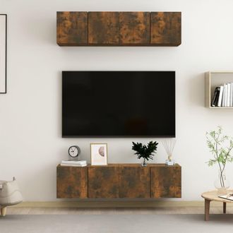 vidaXL Muebles Tv Pared 4 Uds Madera Ingenier&iacute;a Roble Humo 60x30x30cm Vidaxl