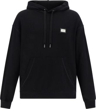 Dolce & Gabbana Mens Logopatch Hooded Sweatshirt - Black Cotton - Size EU 46 (Mens)