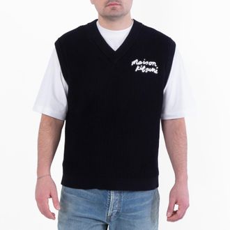 Maison Kitsun&eacute; Handwriting Embroidery Ribbed Knit Vest, Size X-Large