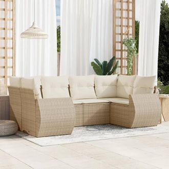 vidaXL Juego De Sof&aacute;s Jard&iacute;n Con Cojines 6 Pzas Rat&aacute;n Sint&eacute;tico Beige Vidaxl