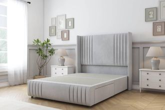 Sloomy Camden Naples Divan Base No Drawers - 54 Wing Headboard-Footboard in Silver | Size: Small Single