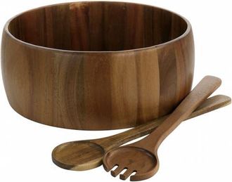 Gibson Home 3 Piece Acacia Wood Salad Bowl and Spoon Set in Brown at Nordstrom