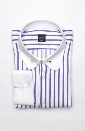 Brisk Wide Stripes Pima Cotton Dress Shirt in Golden Pin Collar at Nordstrom, Size 18