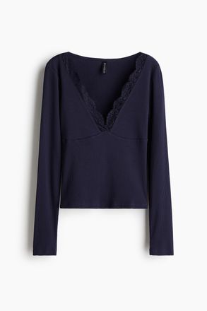 H&M Shirt mit Spitzenbesatz - Blue