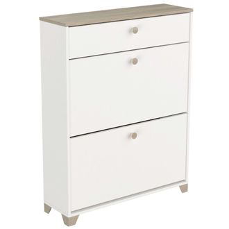 Calicosy Calicosy - Mueble Zapatero De 2 Puertas Abatibles Y 1 Caj&oacute;n Decorado En Roble Kronberg Y Blanco - L80,8 Cm