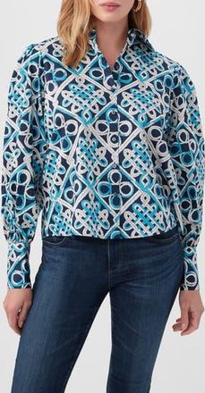Trina Turk Costa Organic Cotton Button-Up Top in Blue Multi at Nordstrom Rack, Size Xx-Large