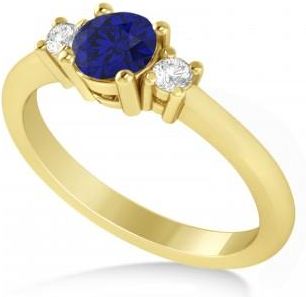 Allurez Round Blue Sapphire & Diamond Three-Stone Engagement Ring 14k Yellow Gold (0.60ct)